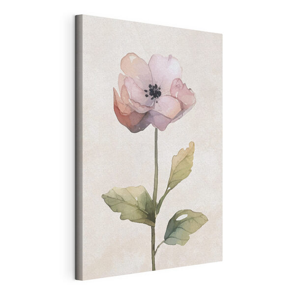 Wandbilder Eine rosa Blume mit grünen Blättern