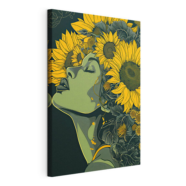 Wandbilder Eine Frau mit Sonnenblumen in ihrem Haar (Artikelnummer: s38380) Wandbilder Wandbilder Eine Frau mit Sonnenblumen in ihrem Haar (Artikelnummer: s38380)