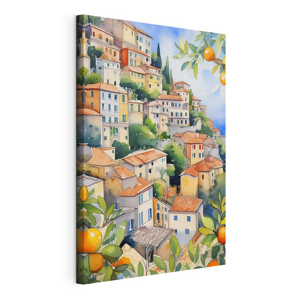 Aquarellmalerei einer Stadt mit Orangen Wandbilder Aquarellmalerei einer Stadt mit Orangen