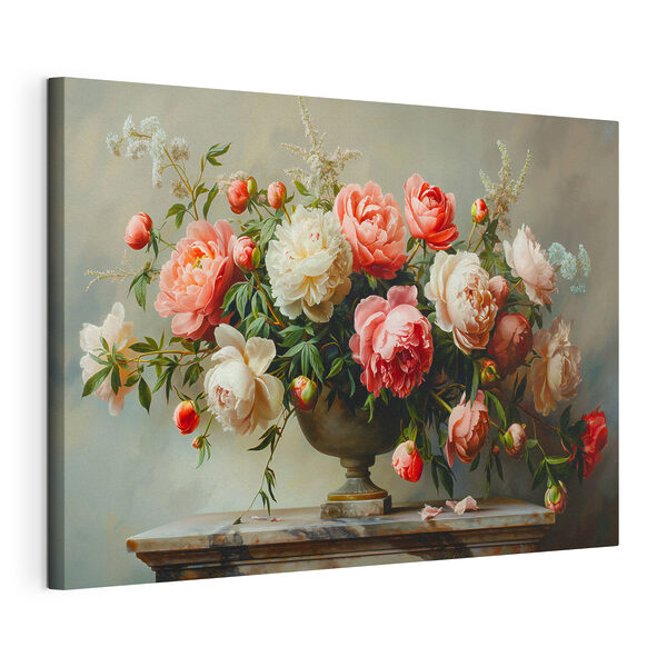Eine Vase mit rosa und weißen Blumen Wandbilder Eine Vase mit rosa und weißen Blumen