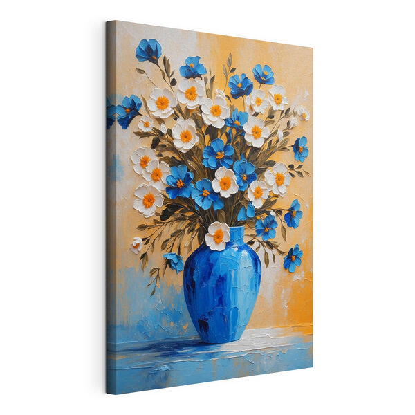 Ein Gemälde mit Blumen in einer blauen Vase Wandbilder Ein Gemälde mit Blumen in einer blauen Vase