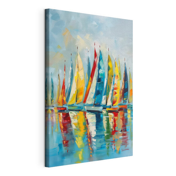 A painting of sailboats on water A painting of sailboats on water