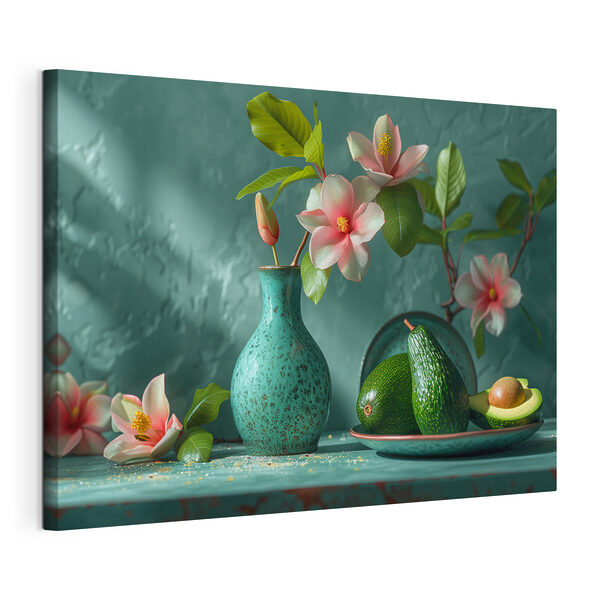 Wandbilder Eine Vase mit Blumen darin und Avocados auf einem Teller (Artikelnummer: s38687) Wandbilder Wandbilder Eine Vase mit Blumen darin und Avocados auf einem Teller (Artikelnummer: s38687)
