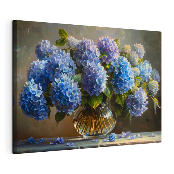 Wandbilder Ein Gemälde mit blauen Blumen in einer Glasvase (Artikelnummer: s38697) Wandbilder Wandbilder Ein Gemälde mit blauen Blumen in einer Glasvase (Artikelnummer: s38697)