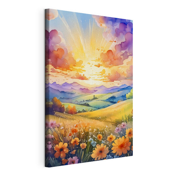 Wandbilder Wandbilder Ein Gemälde mit einer Landschaft mit Bergen und Blumen (Artikelnummer: s38844)