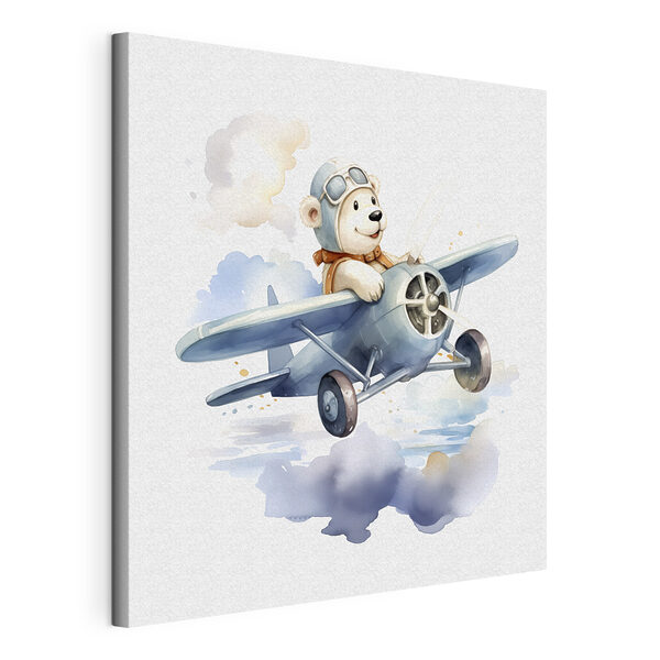 Wandbilder Ein Cartoon-Bär mit einer Pilotenmütze, der in einem Flugzeug fliegt (Artikelnummer: s38935) Wandbilder Wandbilder Ein Cartoon-Bär mit einer Pilotenmütze, der in einem Flugzeug fliegt (Artikelnummer: s38935)