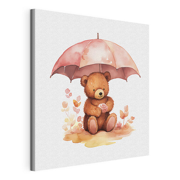 Wandbilder Ein Aquarell eines Teddybären, der eine Blume unter einem Regenschirm hält (Artikelnummer: s38947) Wandbilder Wandbilder Ein Aquarell eines Teddybären, der eine Blume unter einem Regenschirm hält (Artikelnummer: s38947)