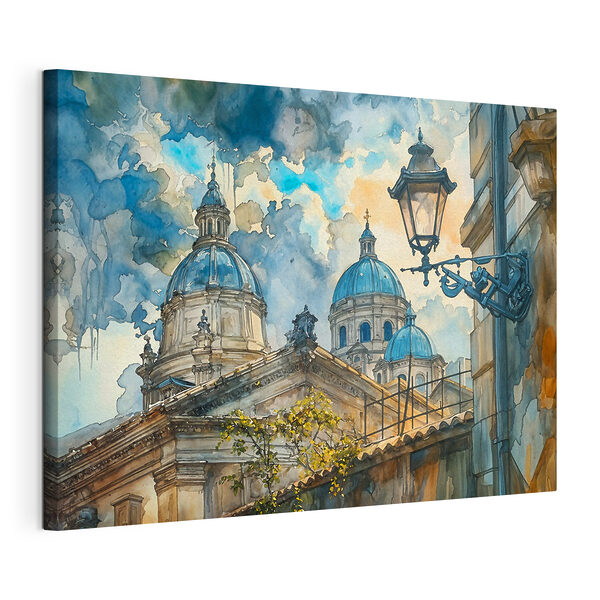 Wandbilder Ein Aquarell eines Gebäudes mit Kuppeln und einer Straßenlaterne (Artikelnummer: s38961) Wandbilder Wandbilder Ein Aquarell eines Gebäudes mit Kuppeln und einer Straßenlaterne (Artikelnummer: s38961)