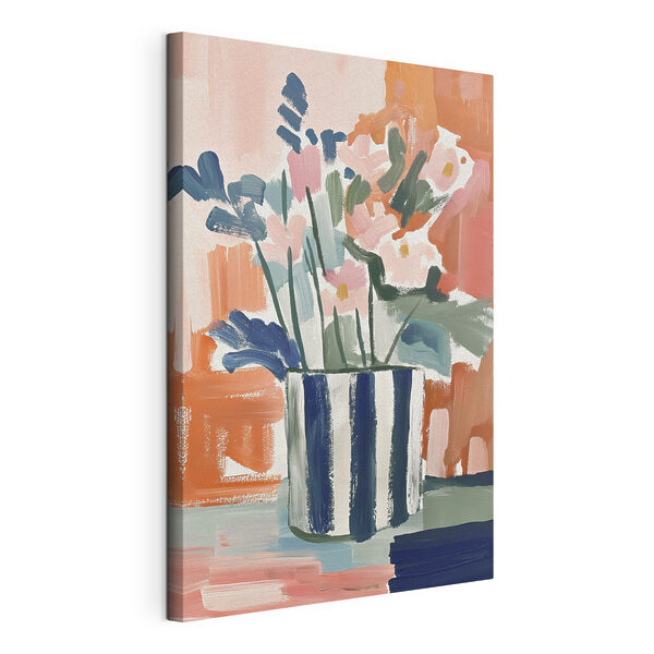 Wandbilder Wandbilder Ein Gemälde mit Blumen in einem gestreiften Topf (Artikelnummer: s39097)
