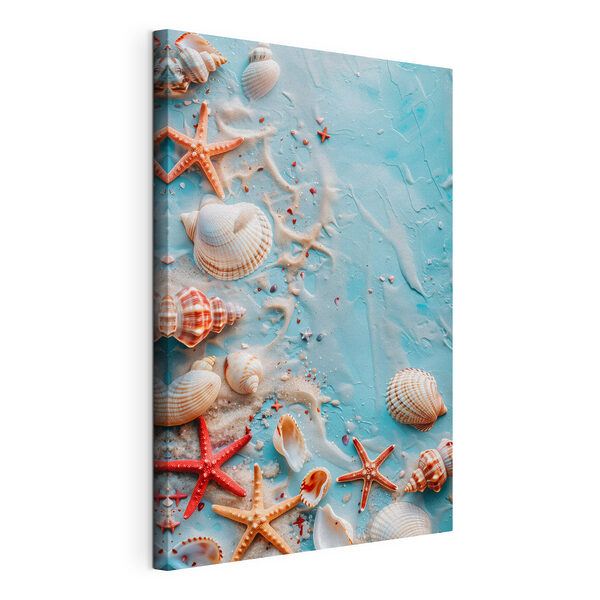 Wandbilder Eine Gruppe von Muscheln und Seesternen auf einer blauen Fläche (Artikelnummer: s39220) Wandbilder Wandbilder Eine Gruppe von Muscheln und Seesternen auf einer blauen Fläche (Artikelnummer: s39220)