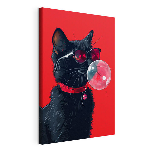 Wandbilder Eine Katze, die eine Sonnenbrille trägt und Kaugummi kaut
