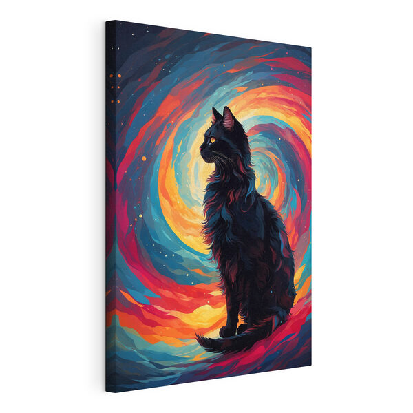 Katze sitzt vor einem bunten Strudel Wandbilder Katze sitzt vor einem bunten Strudel