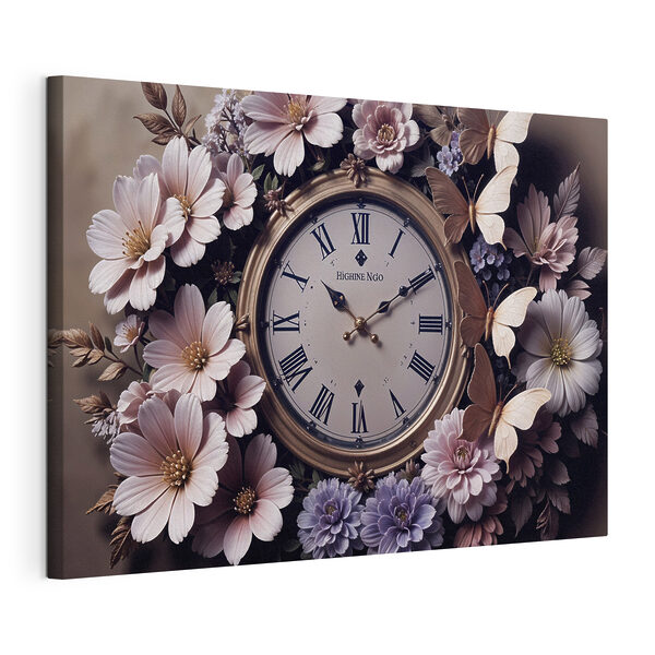 Uhr umgeben von Blumen Wandbilder Uhr umgeben von Blumen