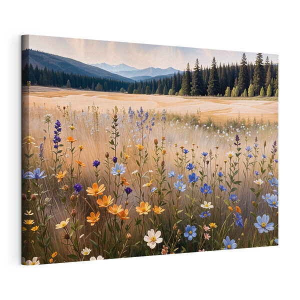 Blumenfeld mit Bäumen im Hintergrund Wandbilder Blumenfeld mit Bäumen im Hintergrund