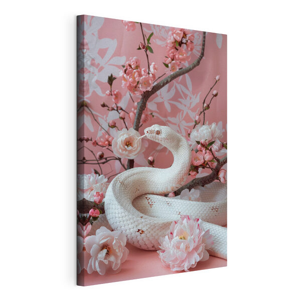 Weiße Schlange mit rosa Blüten Wandbilder Weiße Schlange mit rosa Blüten