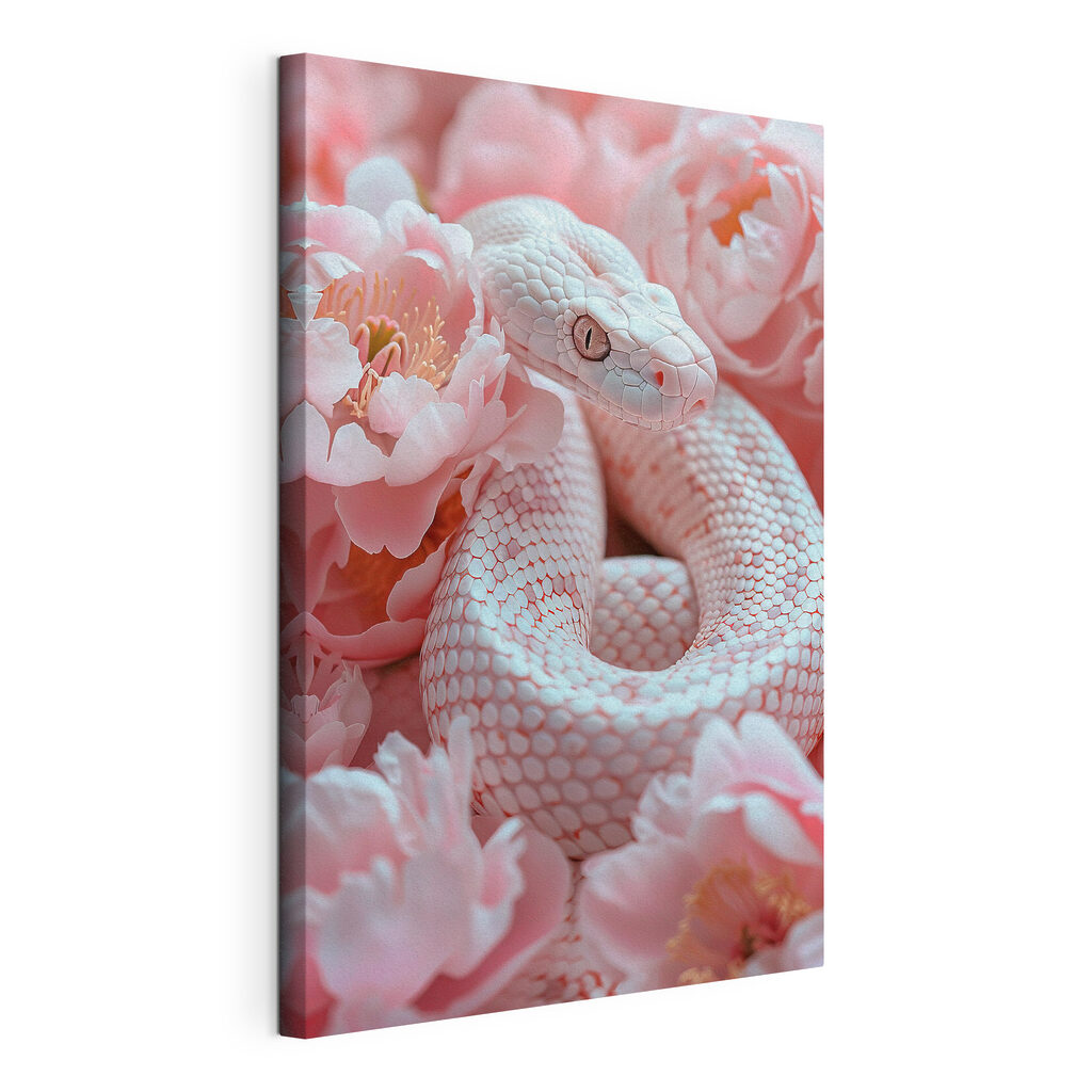 White snake in pink flowers