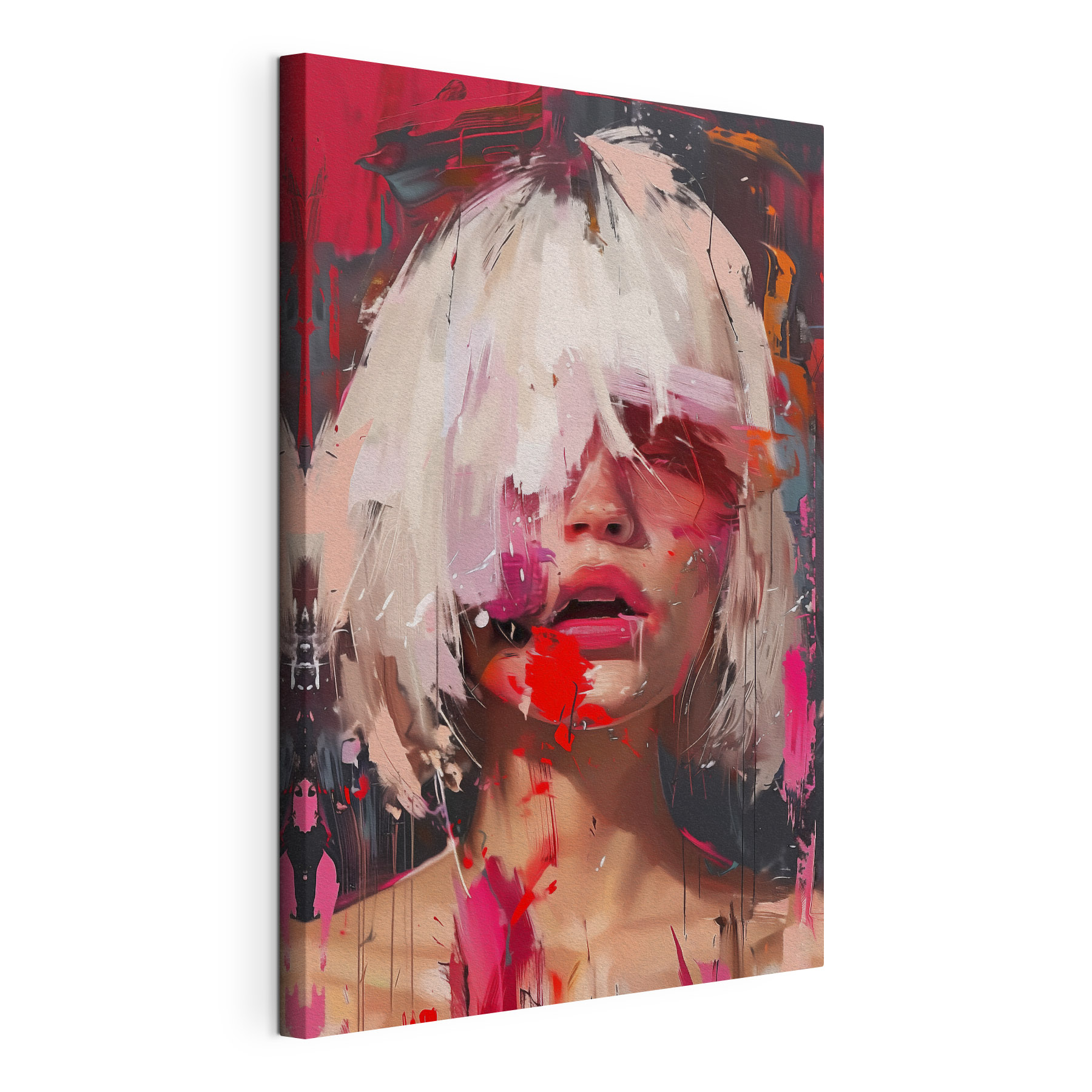 Woman with white hair and pink paint Woman with white hair and pink paint