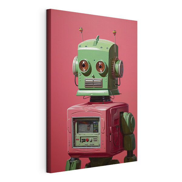 Grüner und rosa Roboter mit großen Augen Wandbilder Grüner und rosa Roboter mit großen Augen