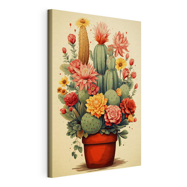 Wandbilder Kaktus und Blumen in einem Topf