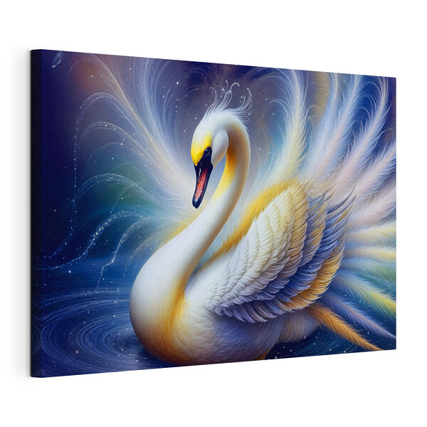Wandbilder Weißer Schwan mit gelben und blauen Federn (Artikelnummer: s40401) Wandbilder Wandbilder Weißer Schwan mit gelben und blauen Federn (Artikelnummer: s40401)