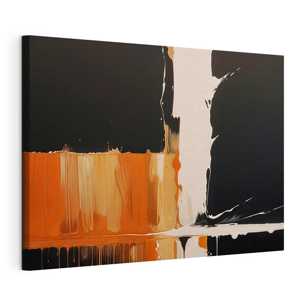 Wandbilder Wandbilder Weiße und orange Farbe tropft auf eine schwarze Oberfläche (Artikelnummer: s40402)