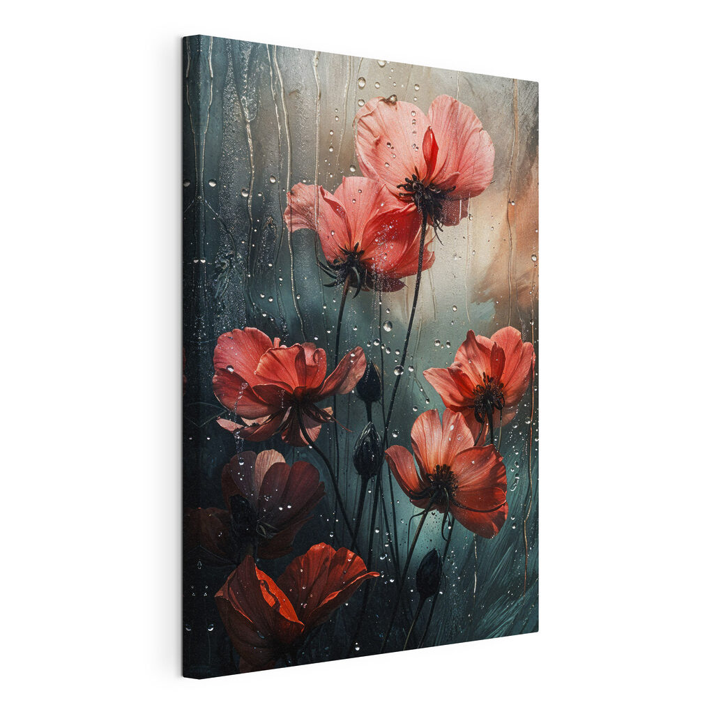 Raindrops on beautiful blooming flowers