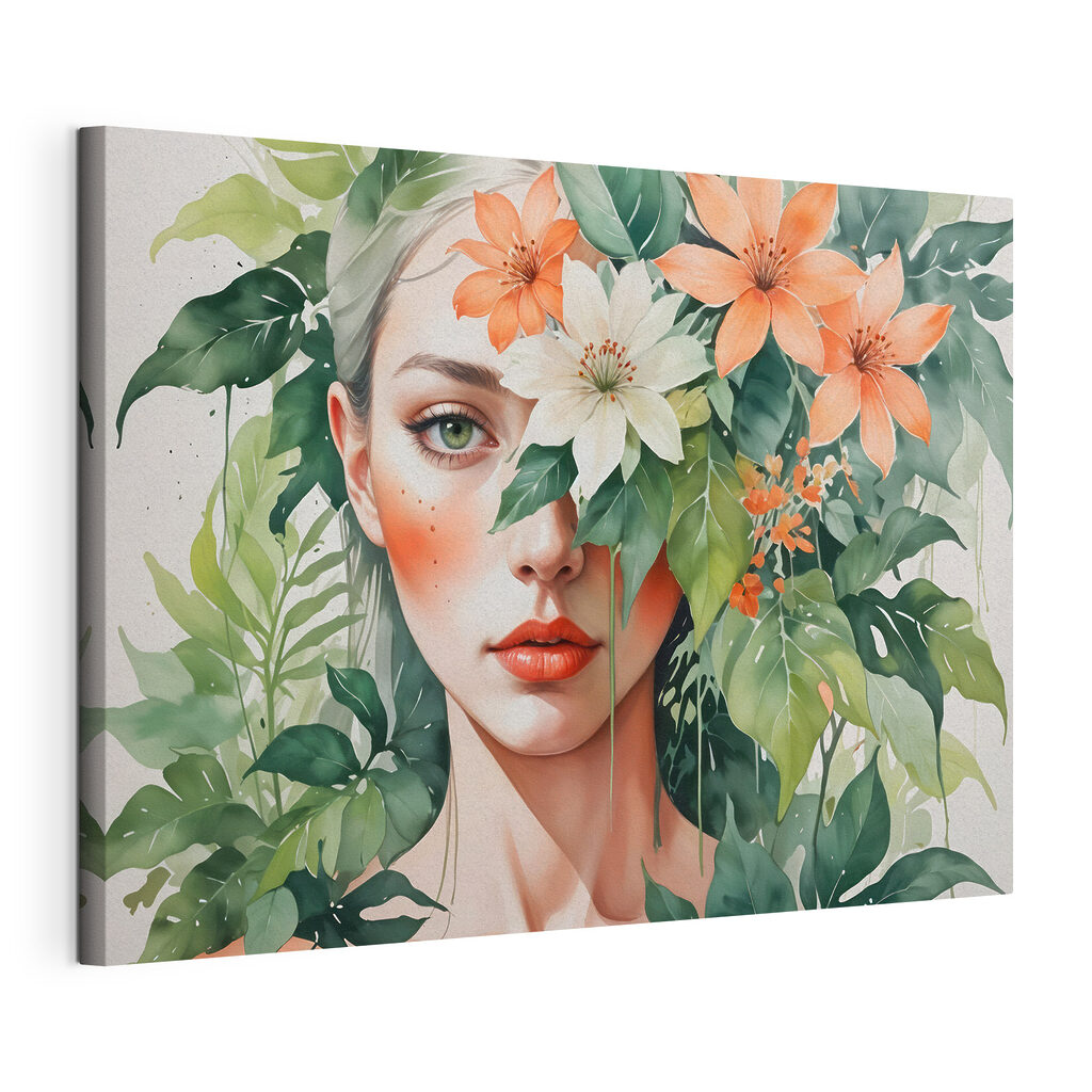 Woman with flowers around her face