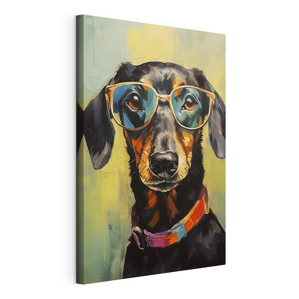 Painting of a dog wearing glasses Painting of a dog wearing glasses
