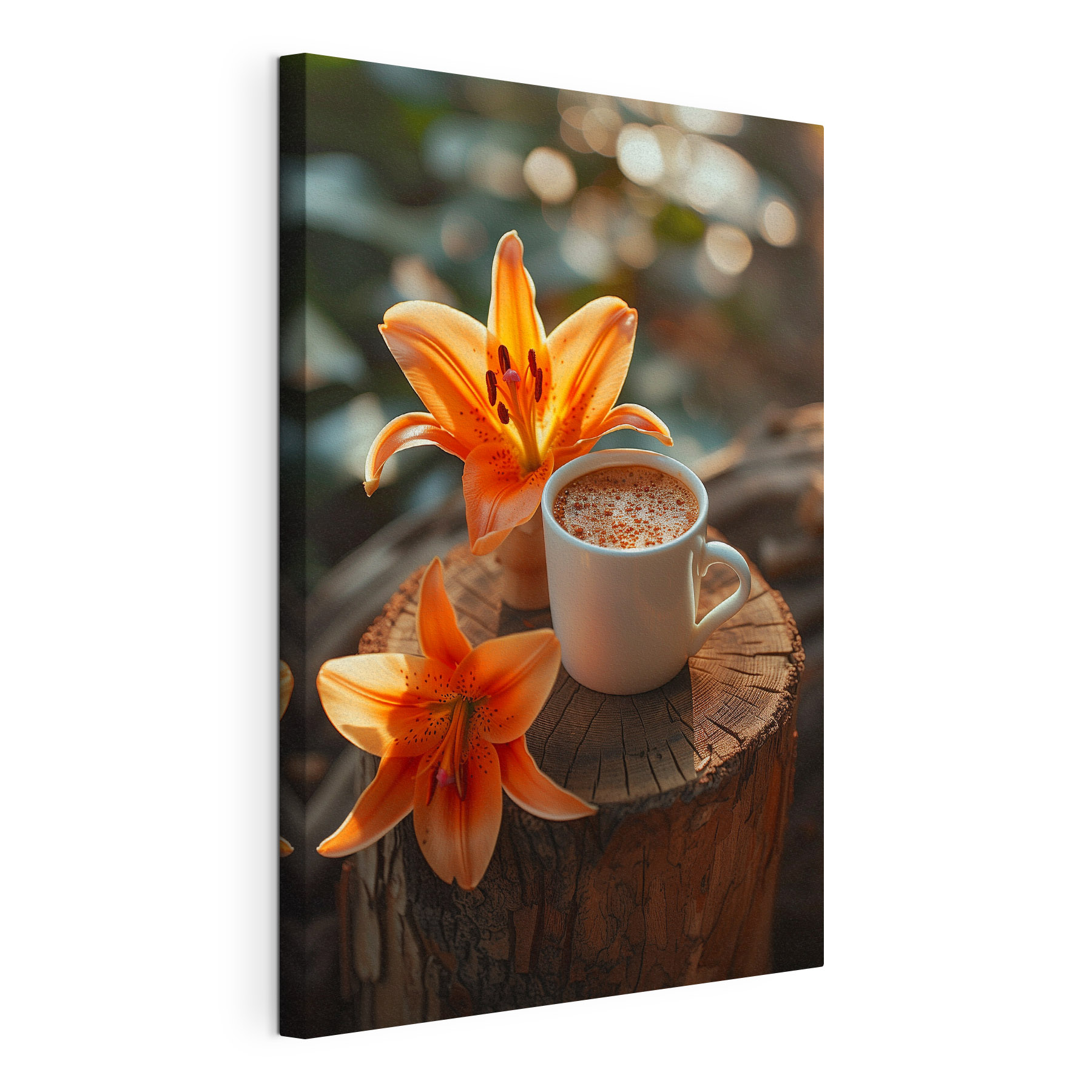 Cup of coffee and orange flowers