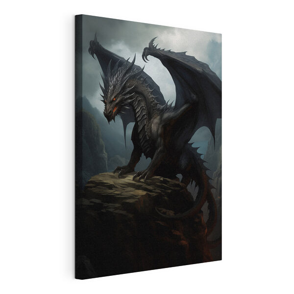Schwarzer Drache auf einem Felsen Wandbilder Schwarzer Drache auf einem Felsen