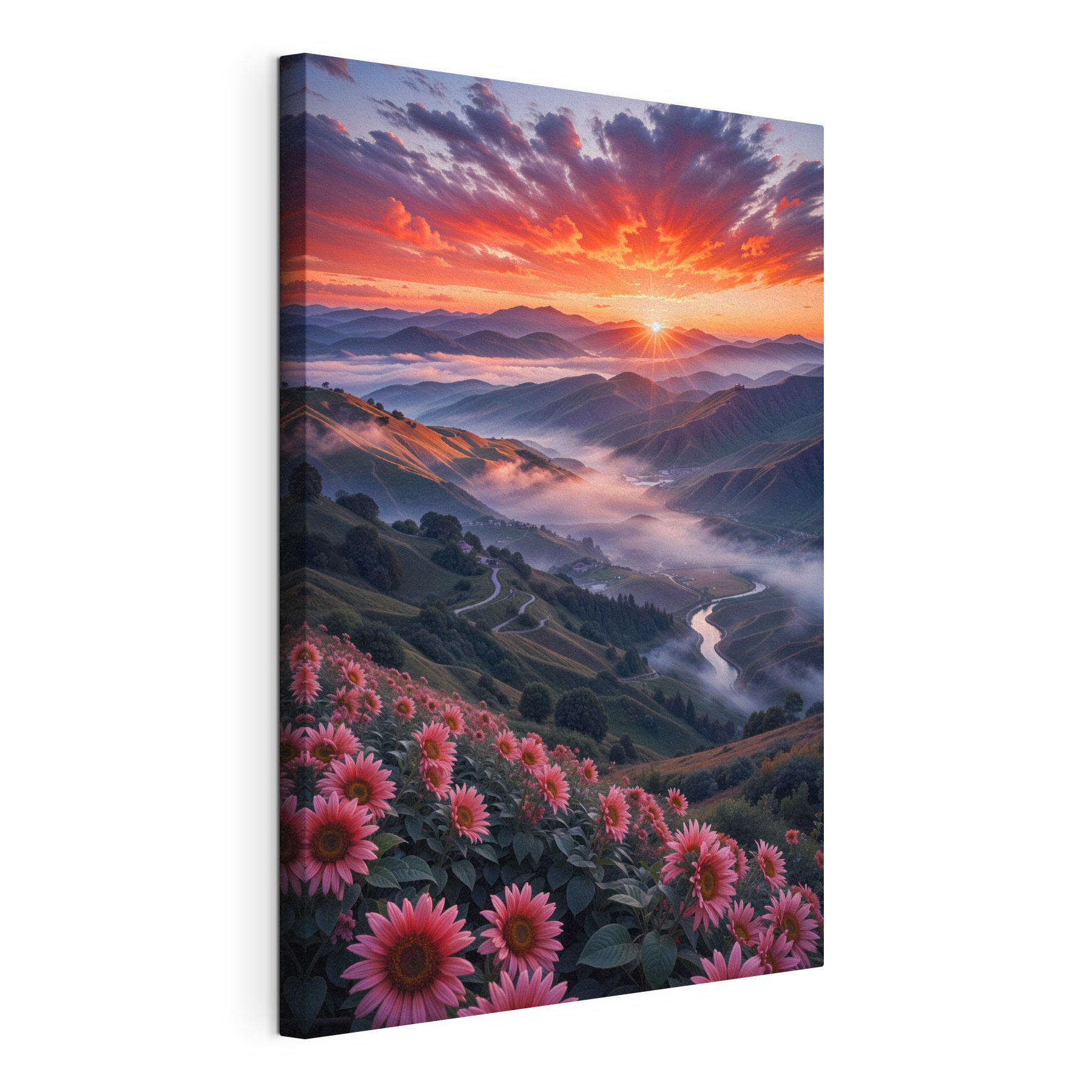 Valley with flowers and a river