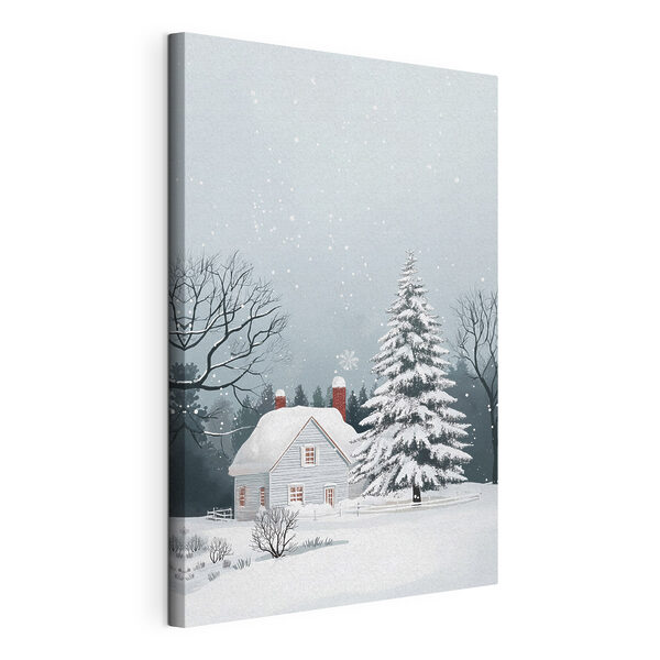 Haus mit Schnee auf dem Dach und einem Baum im Schnee Wandbilder Haus mit Schnee auf dem Dach und einem Baum im Schnee