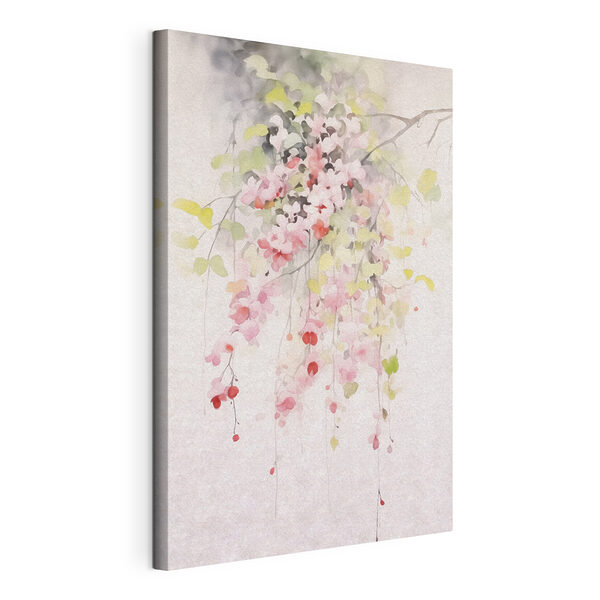 Aquarellmalerei mit rosa Blumen und grünen Blättern Wandbilder Aquarellmalerei mit rosa Blumen und grünen Blättern