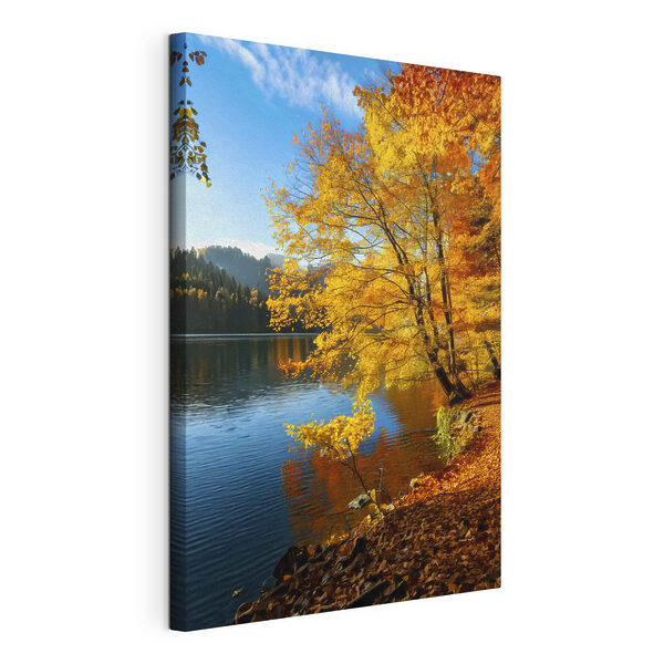 See mit Bäumen und Blättern auf dem Boden Wandbilder See mit Bäumen und Blättern auf dem Boden