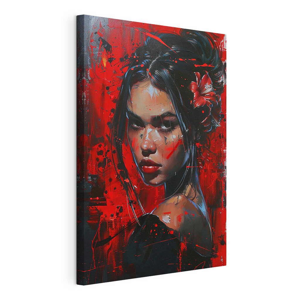 Painting of a woman with red paint