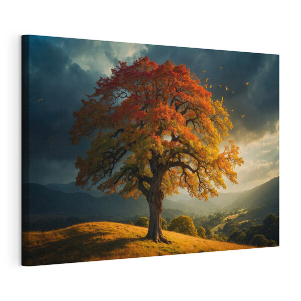 Wandbilder Wandbilder Baum mit orangefarbenen und gelben Blättern auf einem Hügel (Artikelnummer: s41586)