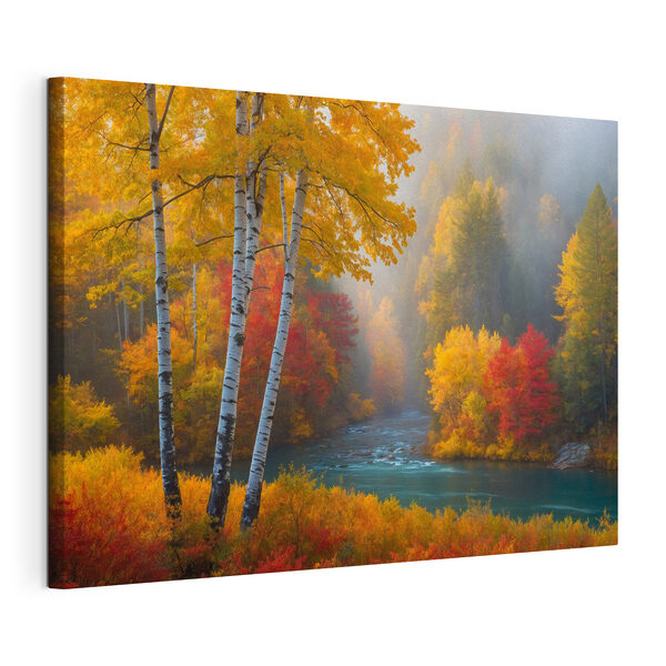 Fluss mit Bäumen und bunten Blättern Wandbilder Fluss mit Bäumen und bunten Blättern