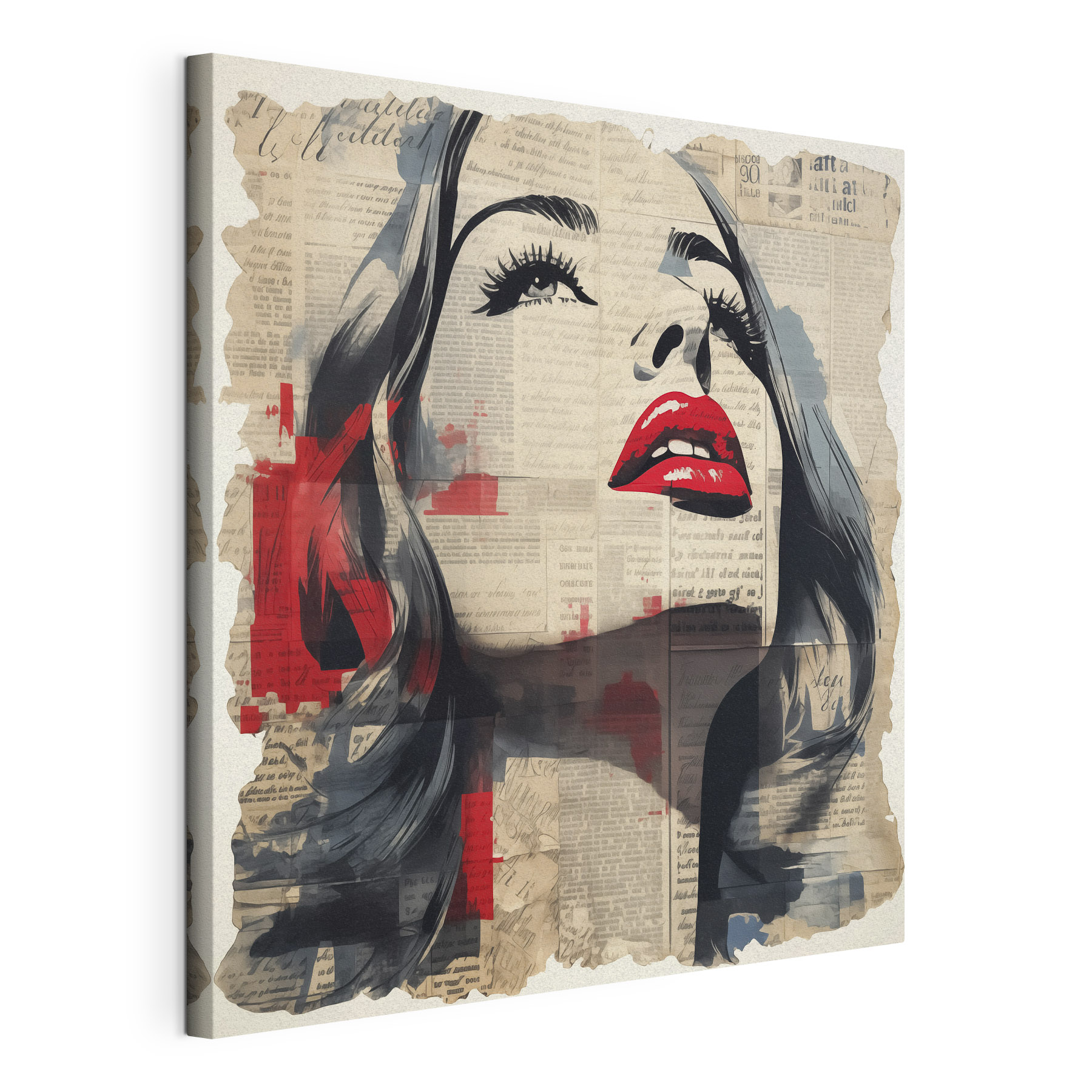 Woman's face painted on newspaper
