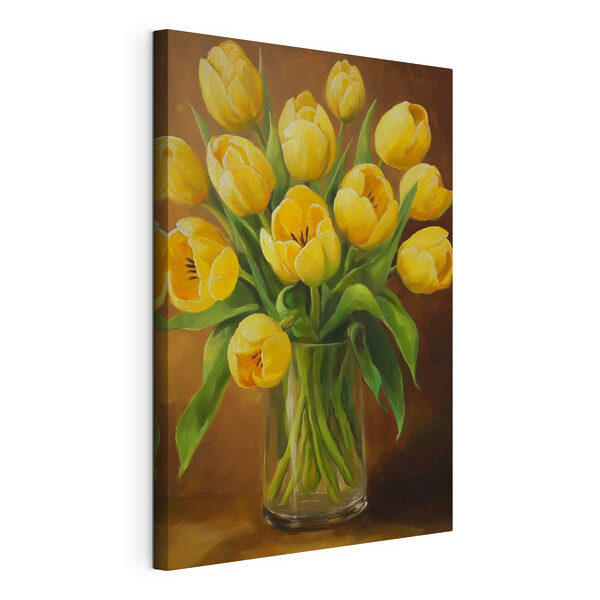 Wandbilder Gemälde von gelben Tulpen in einer Glasvase