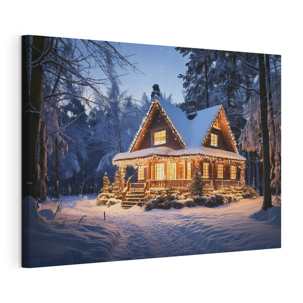 Beleuchtetes Haus im Schnee Wandbilder Beleuchtetes Haus im Schnee