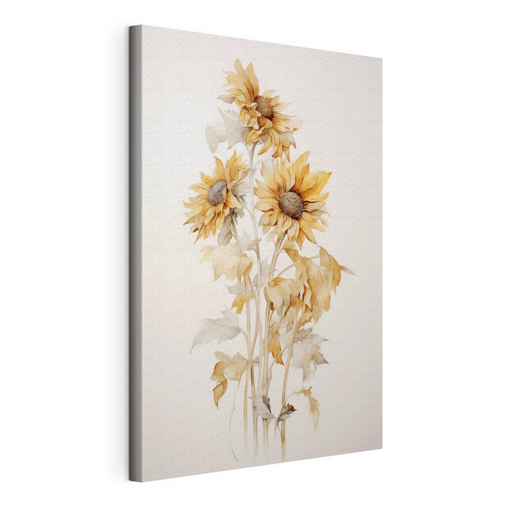 Painting of sunflowers on a white background