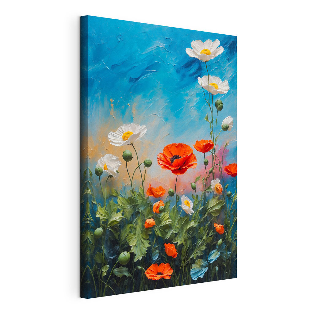 Painting of flowers on a blue background Painting of flowers on a blue background
