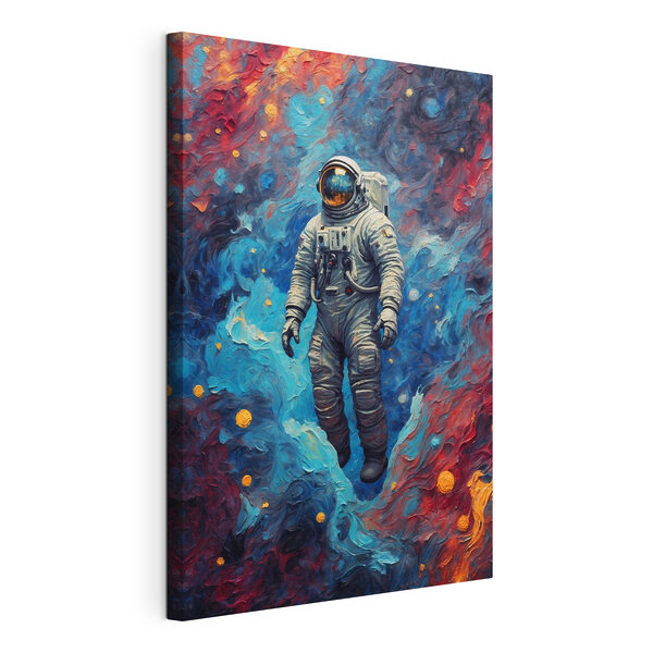 Wandbilder Ein Astronaut im Weltraum mit buntem Hintergrund