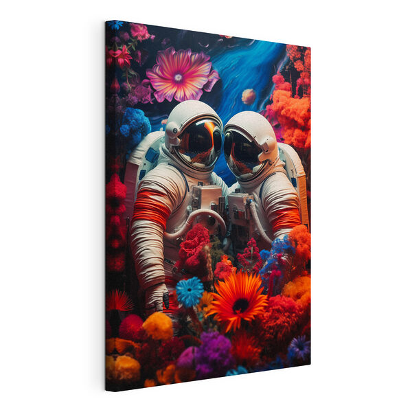 Wandbilder Zwei Astronauten in Raumanzügen und Blumen