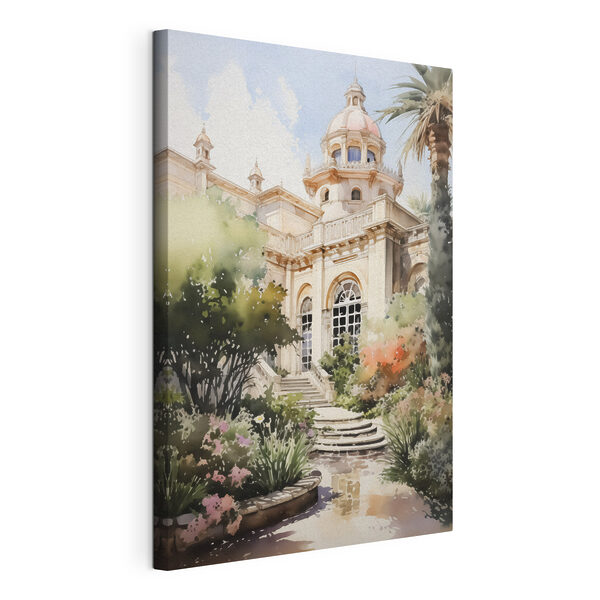 Aquarellmalerei eines Gebäudes mit Turm und Treppe Wandbilder Aquarellmalerei eines Gebäudes mit Turm und Treppe