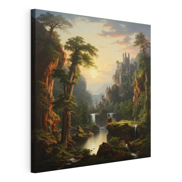 Wasserfall und ein Schloss in den Bergen Wandbilder Wasserfall und ein Schloss in den Bergen