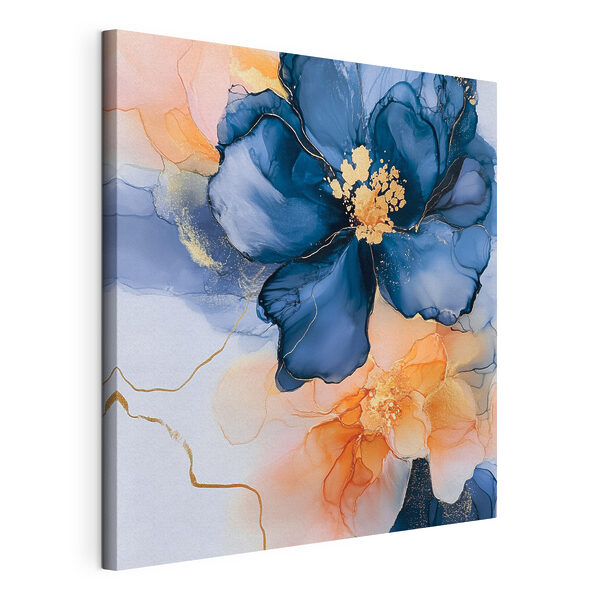 Painting of blue and orange flowers