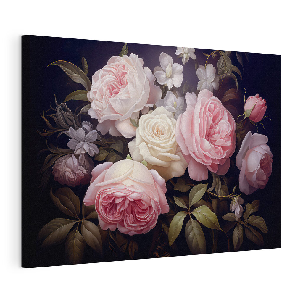 Group of pink and white roses