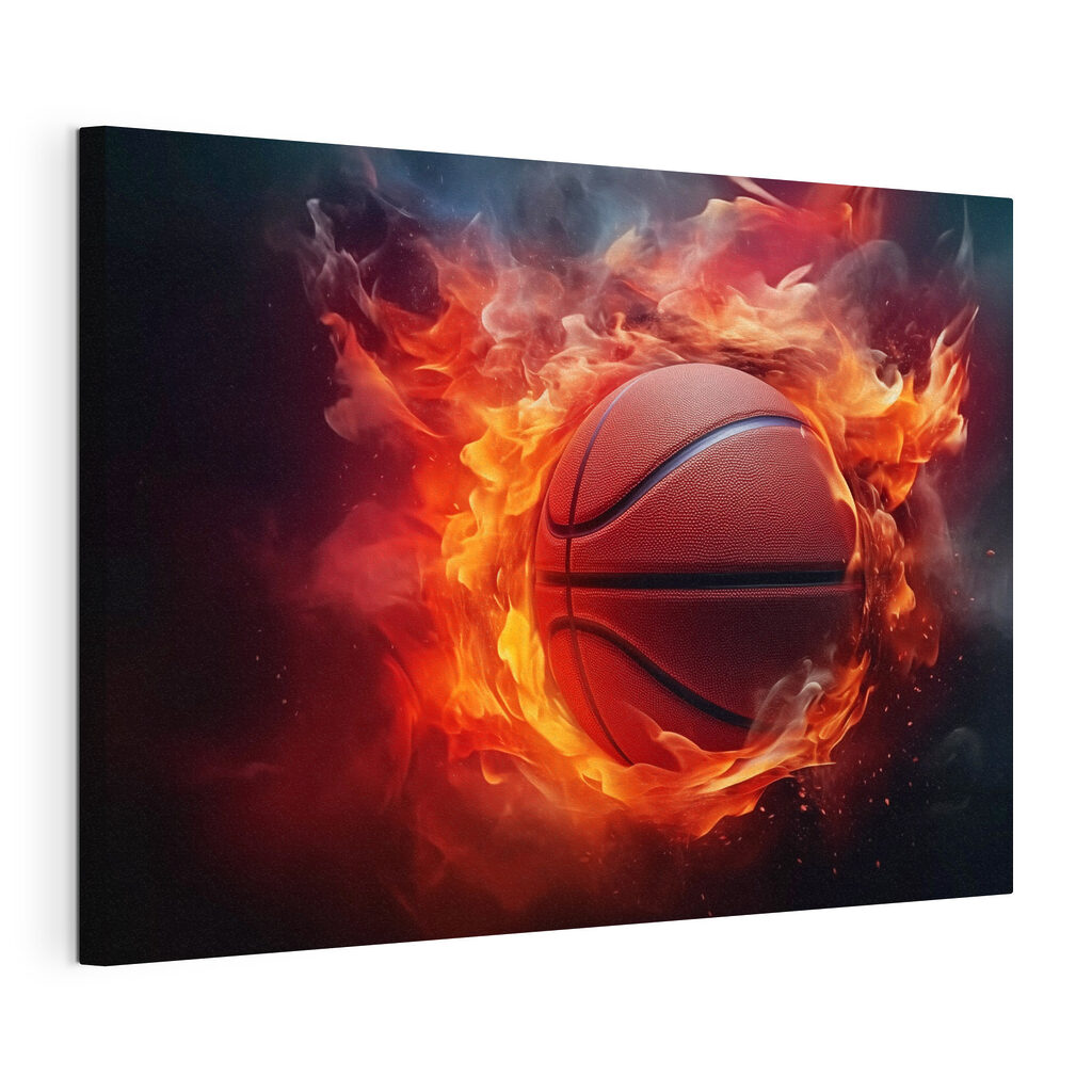 Basketball in flames on a black background