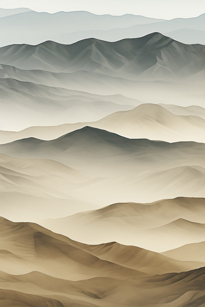 Landscape of mountains and fog
